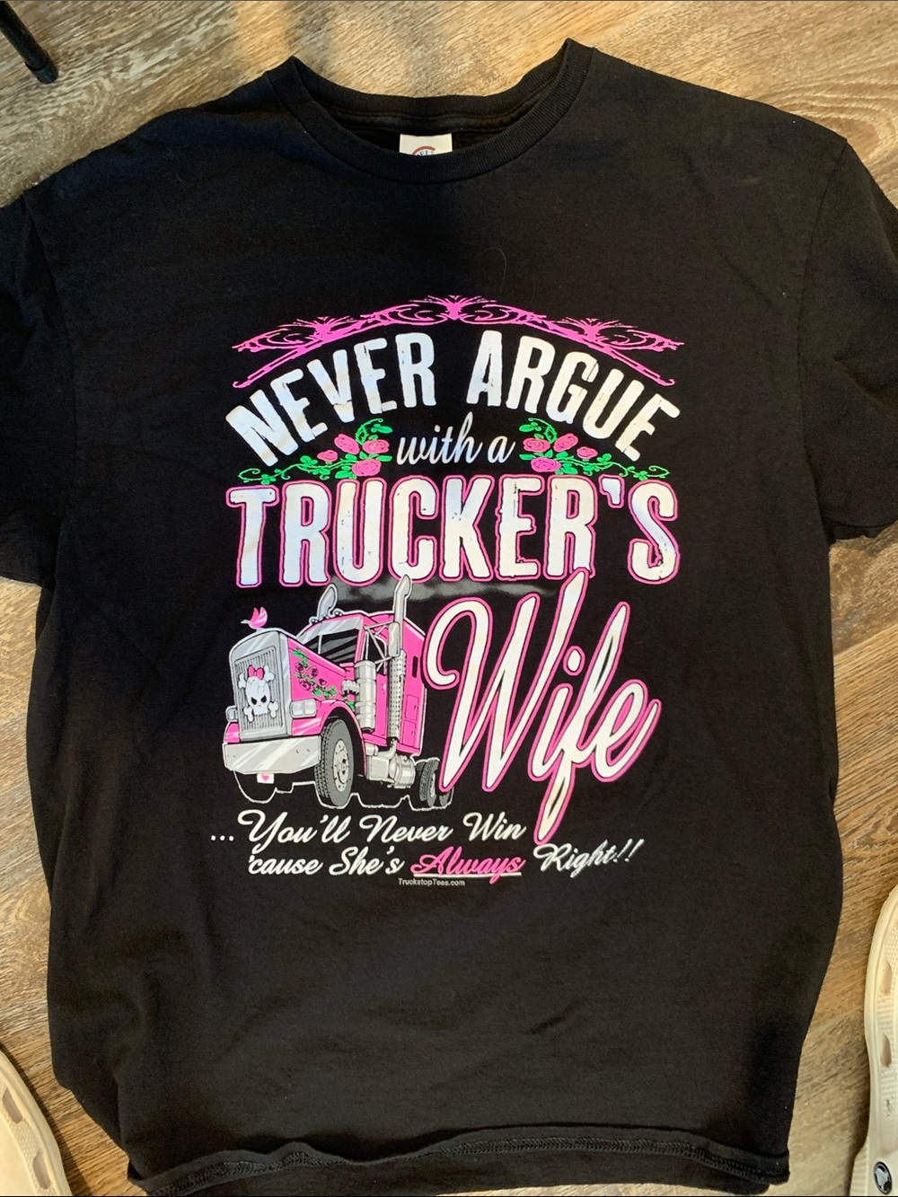 #99 Delta Black Tee with Pink and White Trucker's Wife Graphic